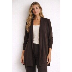 Eileen Fisher Open Front Cardigan Womens XL Dark Brown Lightweight Knit Jacket